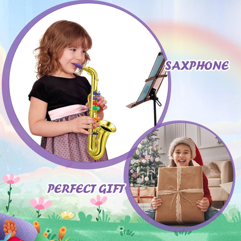 Treela Set of 3 Musical Instruments - Saxophone, Trumpet, and Horn for Beginners with Colorful Keys for Boys & Girls