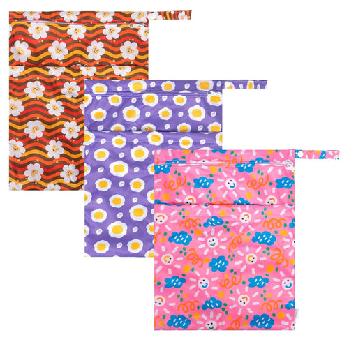 3 Pack 3LN07 babygoal Wet Dry Bags for Baby Cloth Diapers, Washable Travel Bags, Beach, Pool, Gym Bag for Swimsuits