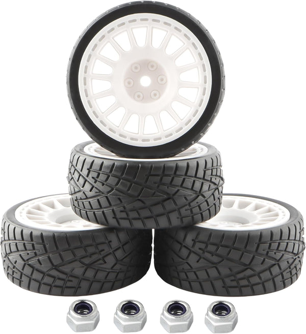 4PCS 12mm Hub Wheels Tires Set for 1:10 1:12 1:16 Off Road RC Cars, Rubber Tires Set for HSP 94122 94123 94103 3850