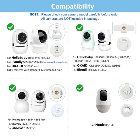 Derebir HB6550/HB6560/HB65/HB66/HB6339, 1/4 Adjustable Baby Monitor Wall Mount Compatible with Hellobaby, iFamily