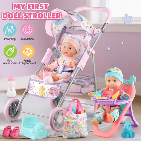 Set 12.5" 2 Sets 20 3, 4, 5, 6 YIYBM Baby Doll Stroller Play with Baby Doll,Dining Chair, Clothes and PCS Doll