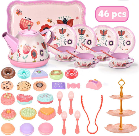 Set 3-6 Set, Lajeje Tea Party for Toddlers & Little Girls Ages Princess Pretend Play Kitchen Toy with Tin Tea Desserts