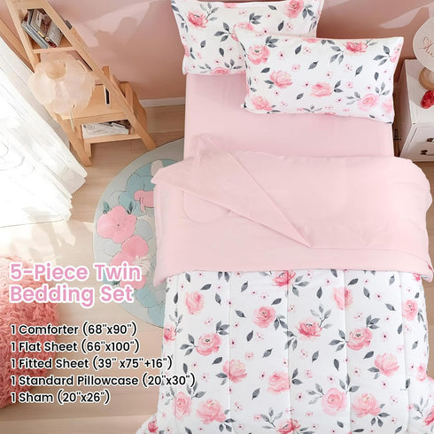 5 Set, Sets PHF Piece Kids Comforter Ultra Soft Twin Size Comforter Include Comforter, Fitted Sheet, Flat Top Sheet