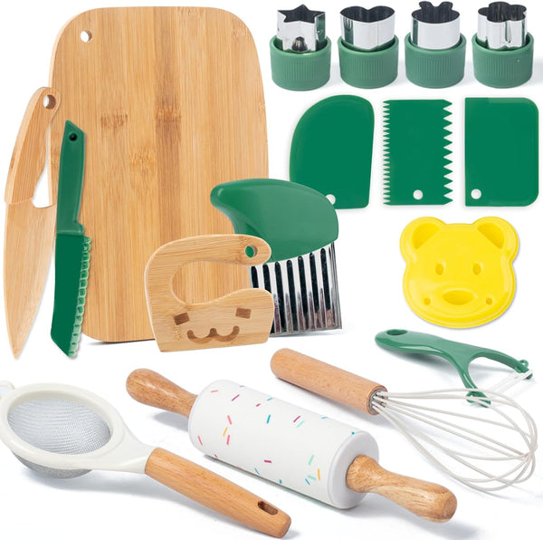 17 PCS Kids Knife Set for Real Cooking, Montessori Kitchen Tools for