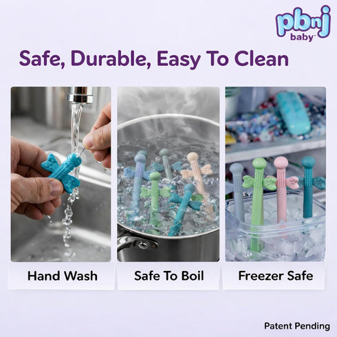 36+ 6 Pack PBnJ Baby Silicone Teether Tubes for Babies, Infant Teething Toys, Soft Chew Sticks for Sore Gums, Baby