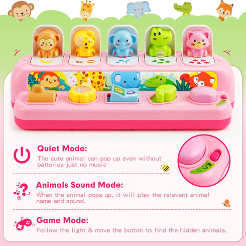 1 9-12-18 1st Duchong Toys for Year Old Girls, Interactive Pop Up Toy with Music & Light, Montessori Learning Toys