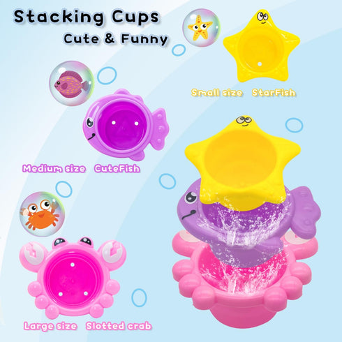 Baby Girl Bath Toys for Kids Ages 1-3 - Water Table Suction Spinning Tub Toys with Stacking Cups for Infants