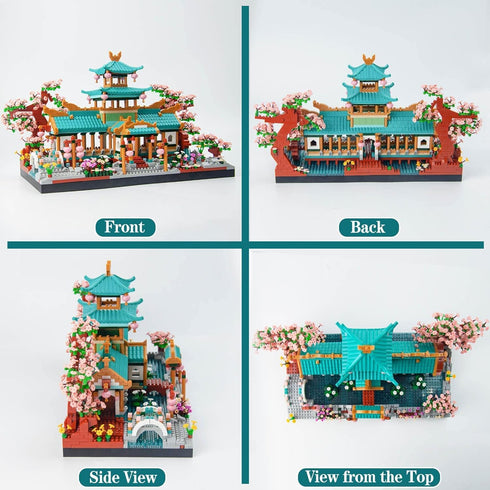 Set 14+, (2350 Micro Chinese Building Blocks for Adults, Classical Suzhou Garden Architecture with Cherry Blossom Tree