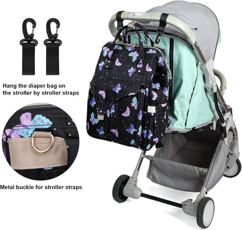 Mimfutu Backpack Butterfly Diaper Bag for Baby Girls Boys, Large Capacity Multifunction Waterproof Maternity Mom Nappy
