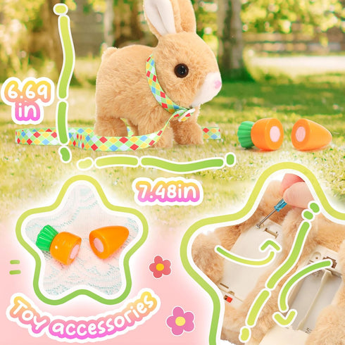 Tagitary Plush Bunny Electronic Toy with Sounds, Hopping, Interactive Rabbit Toy for Kids with Leash
