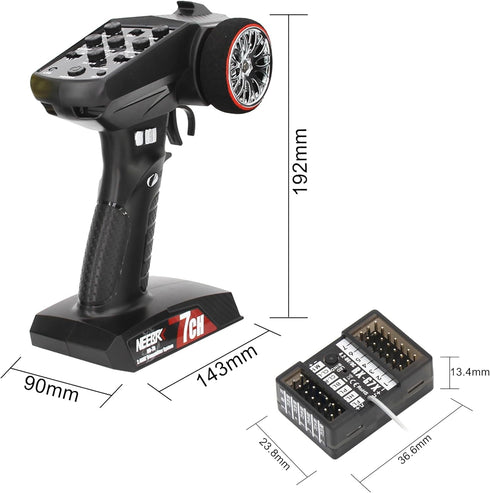 7 Channels RC Transmitter with Receiver - Built-in Light Control System for RC Car Crawler Truck Racing Buggy (Red)