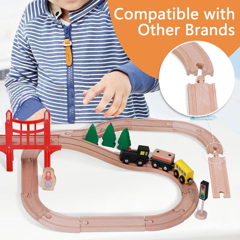 Set, 39Pcs Set Wooden Train Track Toddler Railway Bridge Toy Train with Magnetic Trains, Birthday Gift Ideas for Kids