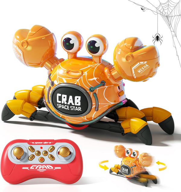 WINJOYMAX Remote Control Robot Crab Toy,Rechargeable With LED Lights And Music, Fast Crawling