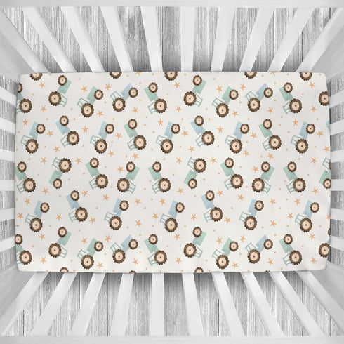 Cstdyfrv 28x52 Pastel Truck Tractor Baby Crib Sheets Blue Green Farm Tractors Stars Toddler Bedding Bed Sheets Farm