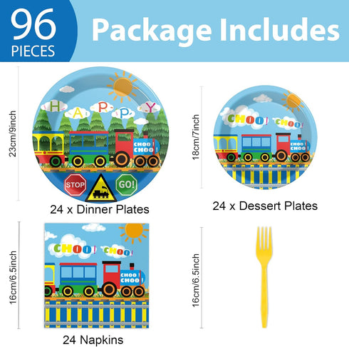 96 Set 24 gisgfim Pcs Train Plates and Napkins Party Supplies Train Birthday Party Tableware Train Theme Party
