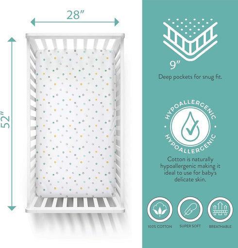 2-Pack 100% 52" 28" 9" Featherhead Fitted Crib Sheets - Cotton - x x for Standard Crib and Toddler Mattress (Jersey