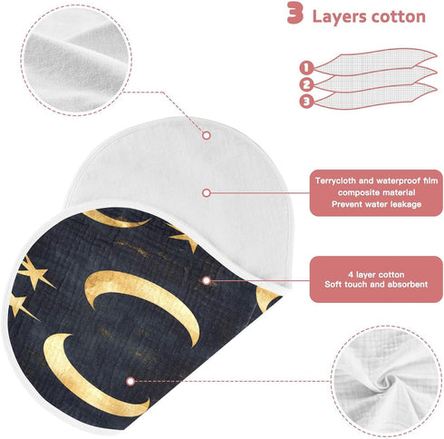 YETTASBIN Moons Stars Muslin Baby Burp Cloth, Super Soft Absorbent Cotton Burp Rag Baby Bibs Feeding Cloth for Newborn