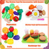 77Pcs 3 Pretend Play Kitchen Accessories for Kids, Cutting Fruits Vegetables Hamburger Toy Kitchen Accessories