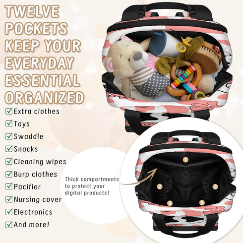 Mularoka Backpack Backpack Milk Cow Tattoo Diaper Bag with Insulated Pockets USB Charging Port for Work Travel Holiday