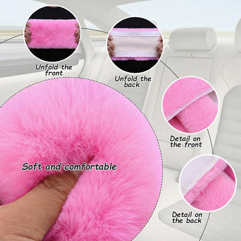 Lutoku 2-Pack Soft Plush Seatbelt Covers for Kids - Comfortable Pink Seat Belt Cushion for Newborns - Car Seat/Stroller