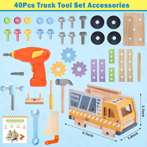 Rincalivestra Set 40 3 4 5 Kids Tool - Pcs Wooden Toddler Tool Bench with Drill, Montessori Construction STEM Pretend