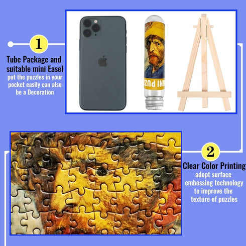 Small Jigsaw Puzzles for Adults, 150 Pieces Mini Oil Painting Puzzles, 3 Pcs with Mini Easel Included