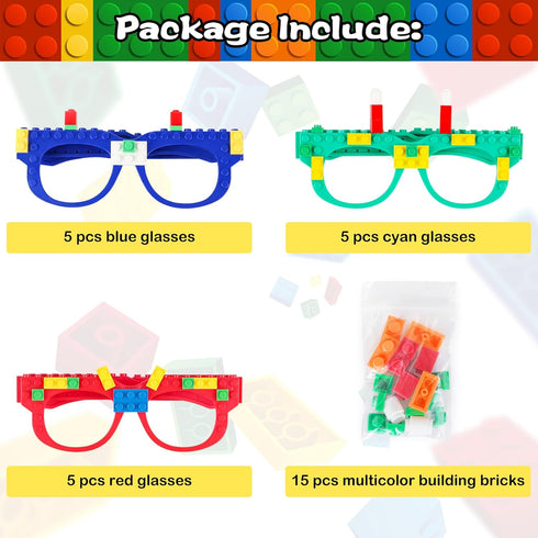 15 PCS Building Blocks Party Favors - DIY Creative Glasses for Kids Birthday Carnival Party Games Decorations