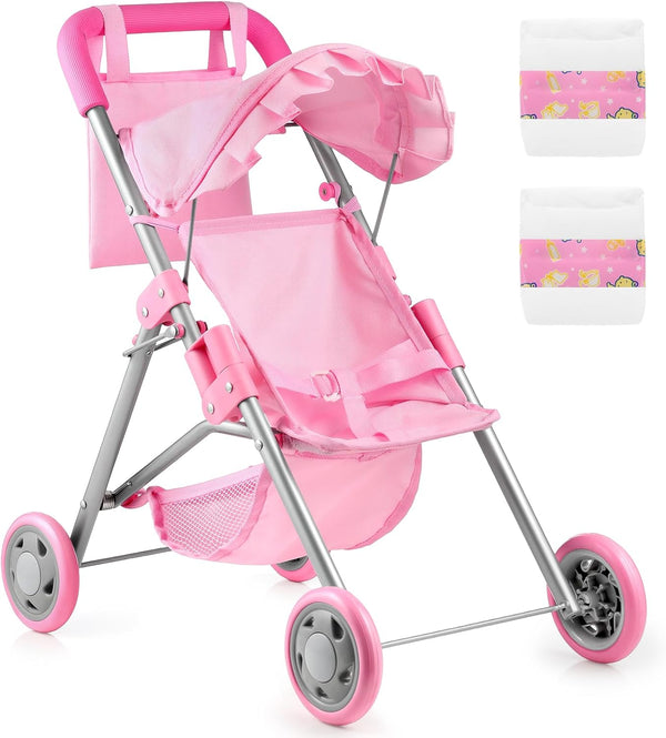 GAGAKU Baby Doll Stroller for Toddlers, Foldable Toy Stroller with Storage Basket