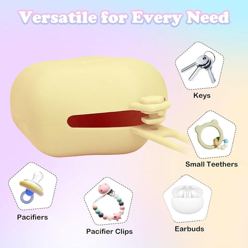 100% 2Pcs(Yellow&Apricot) Pacifier Holder Case, Large Capacity Portable Pacifier Storage Case, Food Grade Silicone