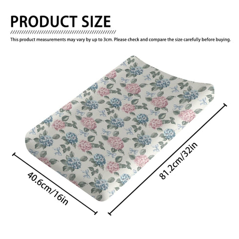 KuphiL10C Girls-16x32 Spring Hydrangea Floral Leaves Bows Baby Changing Pad Cover, Unisex Flowers Nursery Diaper