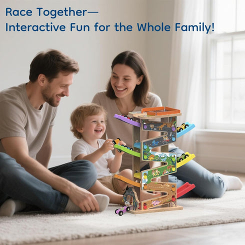 Playsets 6 2 3 Wooden Race Track Car Ramp Racer Toy for Tollders, Dinosaur Car Ramp Toy Vehicle with Mini Cars - Fine