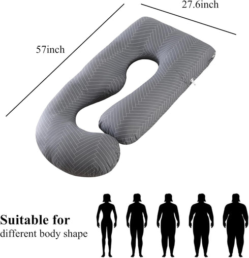 ALLOPERA 57 inch, 100% Pregnancy Pillow, Full Body Maternity Pillow with Removable Washable Cover - Sleep Support