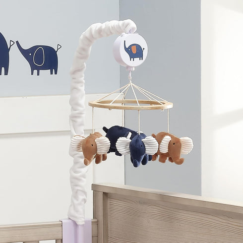 Blue & White Musical Elephant Crib Mobile Soother for Babies