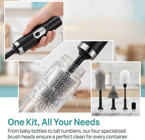 5-in-1 Long Handle Electric Water Bottle Brush, Straw Cleaner Brushes with Removable Brush Head, Water Bottle Brush