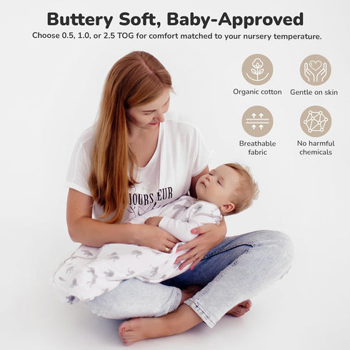 2.5 24-48 Mama Cheetah Baby Sleep Sack TOG, Organic Cotton Baby Wearable Blanket with Two-Way Zipper, Swaddle