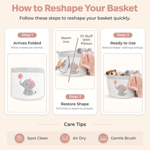 15x11 Elephant Storage Basket for Nursery Large Cotton Rope Bin with Soft Felt Elephant Patch Toy Organizer, Baby