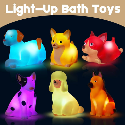 1-3: 6 Set, 1 2 3+ Bath Toys for Toddlers PCS Light-Up Dog Bath Toy Baby Bath Toys, Bathtub Pool Bath Toy for Kids