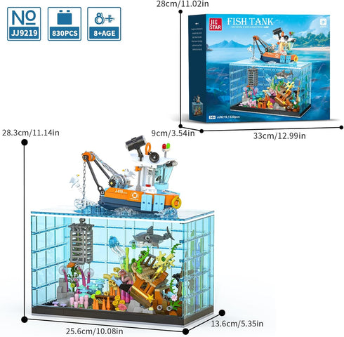 NERCISU Set, Set 8-12+ Adults(830PCS) Fish Tank Building Blocks Aquarium Building with LED Lights, Including Ocean