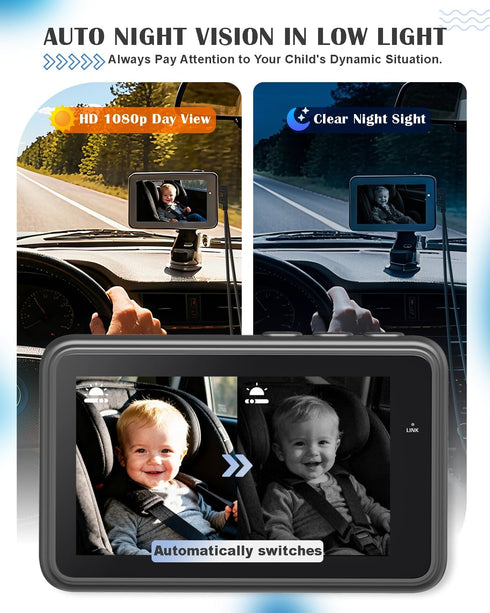 Totsafe 2 4.3" Baby Car Camera for Kids - Dual Channel Car Baby Monitor with Split Screen,Night Vision, Wide View, Easy