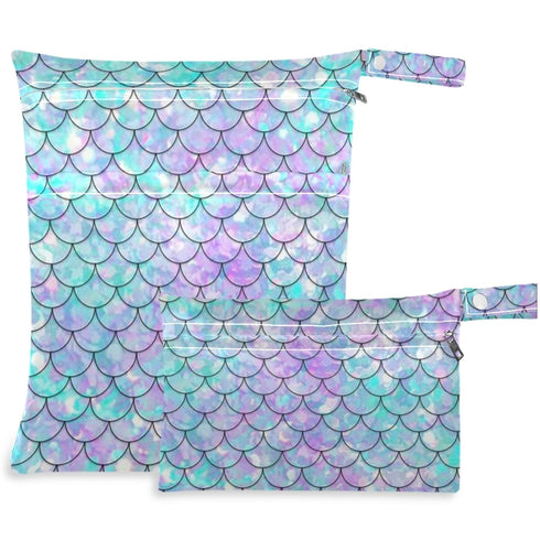 visesunny 2Pcs Wet Bag with Zippered Pockets Beautiful Rainbow Mermaid Scale Washable Reusable