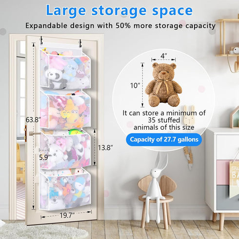 Toread (2-pack) 3D 50% Over the Door Stuffed Animal Organizer Innovative patented design Adjustable hooks, over door