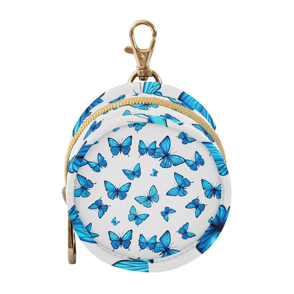 Blue Butterfly Round Pacifier Storage Case with Zipper, Portable Pacifier Case for