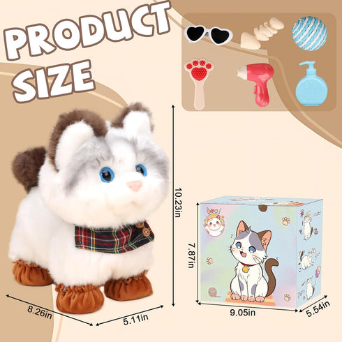 Jimate Interactive Walking Cat Plush Toy with Leash Electronic Kitty Pet That Meows and Wags Tail, Soft Stuffed Animal