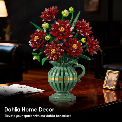 Set, 1482 12+ PLAXSOON Dahlia Flowers Building Flower Bouquet Gift for Mothday Day Botanical Collection Building Block