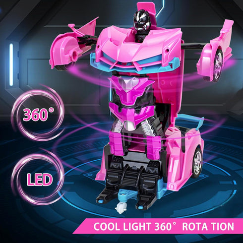 Pink Remote Control Car Toys for Girls 3-12, 2.4Ghz Transformation Robot RC Cars with One-Button Deformation & Drifting