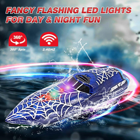 2.4Ghz 360 Swimming 8-12 Mini Remote Control Boat RC Boat Rotating LED Lights bulit-in Rechargeable Battery Pool