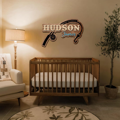 Country Personalized Name Sign for Baby Boy Room, Fisherman Theme Nursery Decor, Kids Wall Art