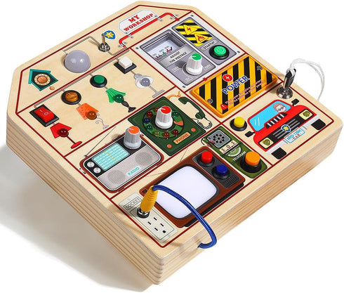 JAUNTY Montessori Wooden Busy Board - Toddler Sensory Toys with LED Light Switches, Travel Toys for Ages 1-3