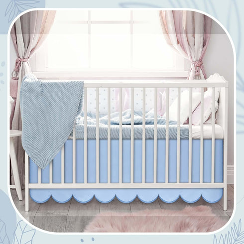Hahafelt 28"x 52" 14" 4-Sided Scalloped Crib Skirt for Baby Girl Nursery, with Drop, Dust Ruffle, Soft Breathable