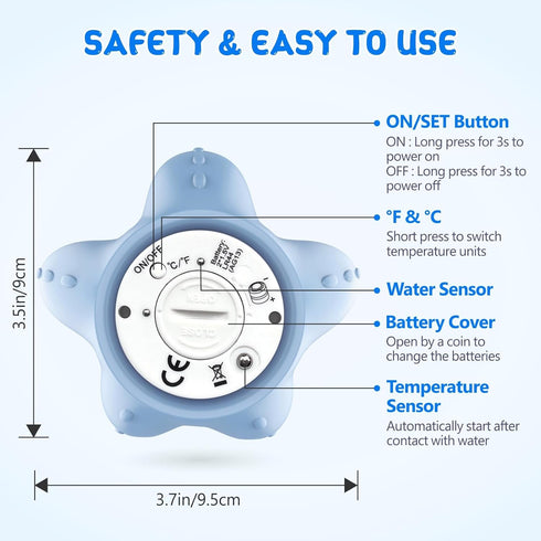 Bath Thermometer for Baby Safety, Floating Toy with Backlight Display for Infant Bathtub, Starfish